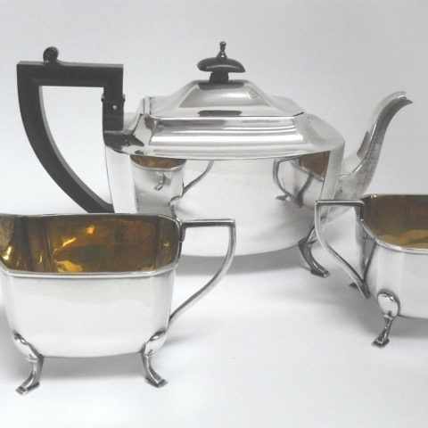 Dreiteiliges Teeservice, Sterlingsilber, AL Davenport, England