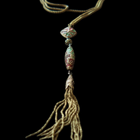 Lange Kette mit Quaste, vergoldet mit Anhänger, Pforzheim, Art Déco