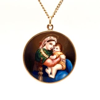 Goldanhänger mit Emailminiatur „Madonna della Sedia“ – Italienische Erinnerungskunst um 1900